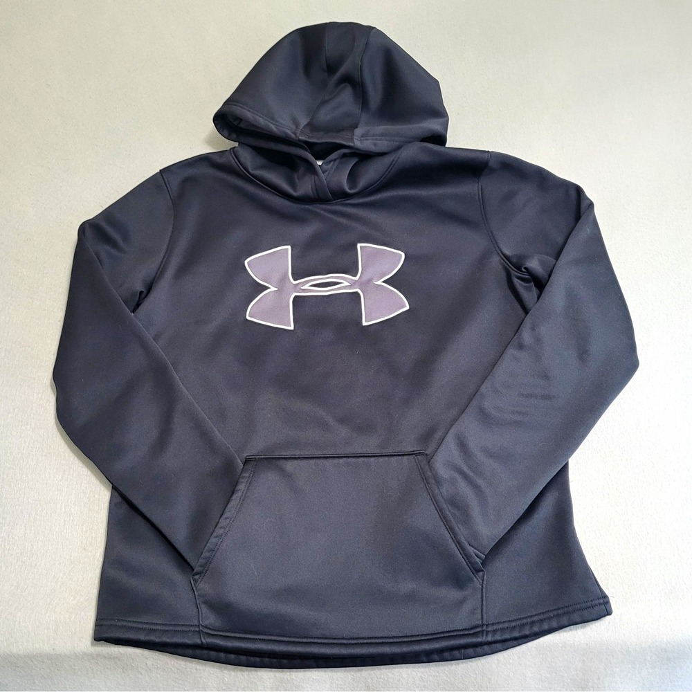 Under Armour Storm ColdGear Black Hoodie Loose Fit Pockets Size M Large Logo